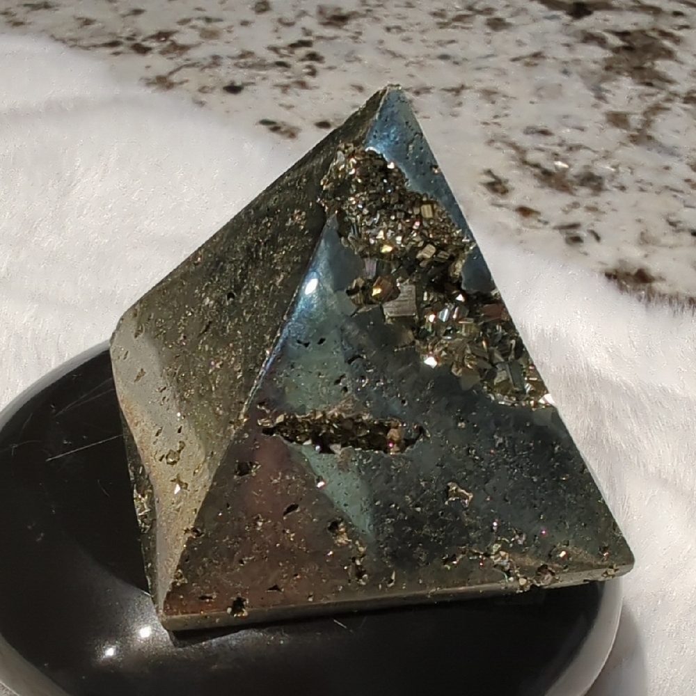 Pyrite Mineral Pyramid with Crystal Pyrite Formed Accents